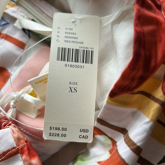 Anthropologie Maeve Strapless Belted A Line Midi Dress Red Floral Pockets XS NEW - Picture 13 of 16